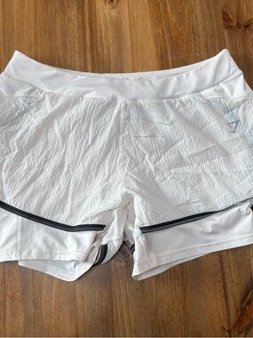 Gymshark White Women’s Layered Bike Shorts with Black Trim